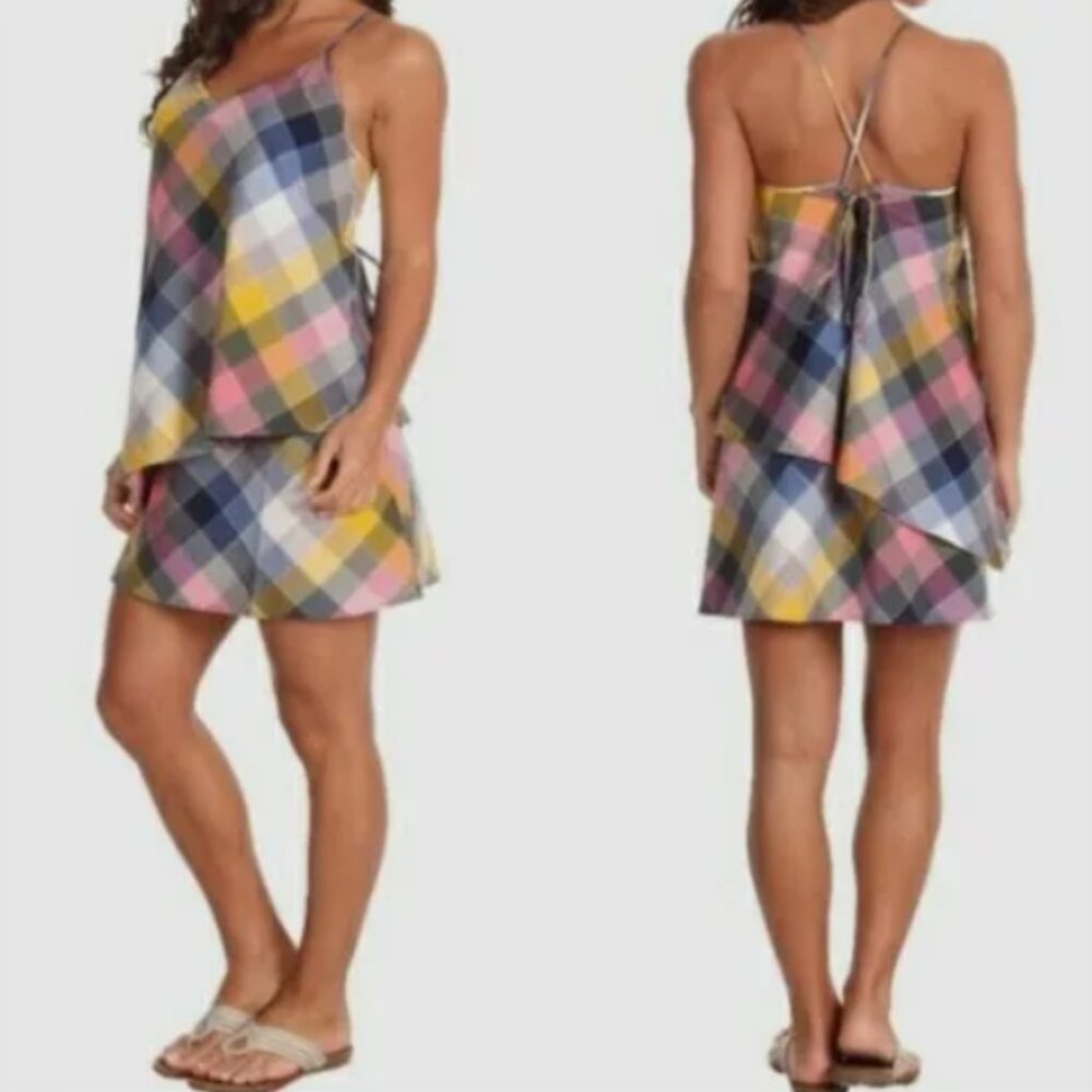 Patagonia Slip Check Gingham Mini Multicolor Spaghetti Strap Dress Sz 14